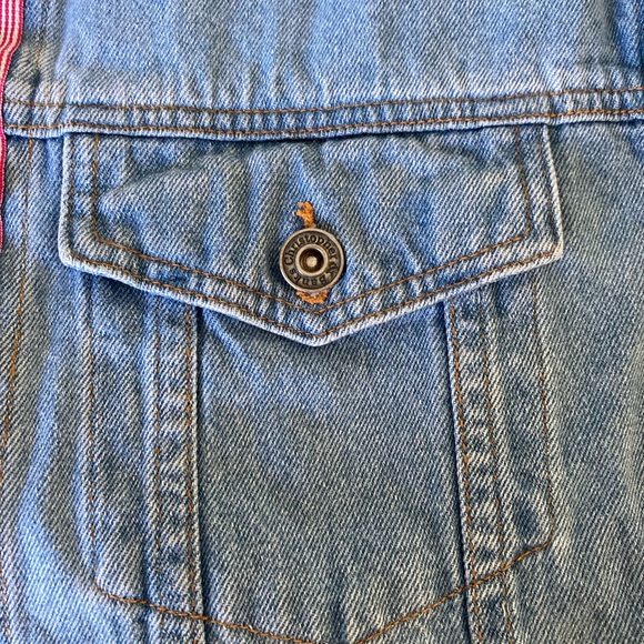 Christopher & Banks denim jacket with fun pop of color under buttons, size large - Picture 12 of 13